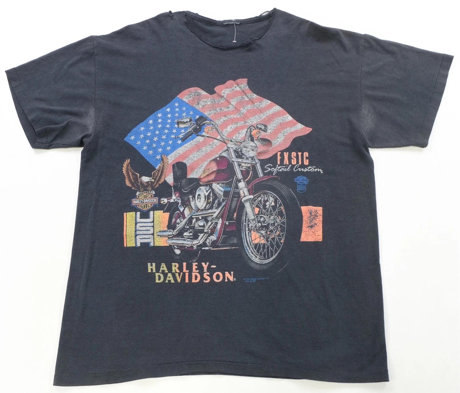 Rare VTG SSI Harley Davidson FXSTC Softail Custom 1990 Chopper Flag T Shirt 90s M