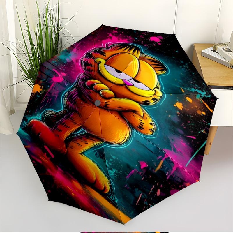 Garfield Print Automatic Open Close Umbrella, Portable Foldable Umbrella, for Outdoor Commute Camping Trip, Ideal Birthday Gift