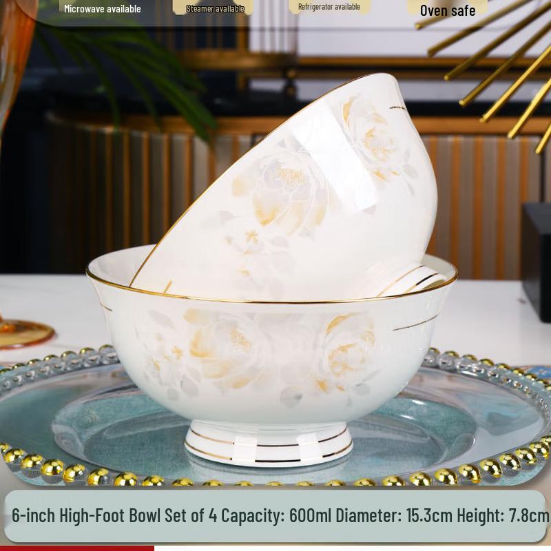 Jingdezhen Hand-Painted Ceramic High-Foot Bowls