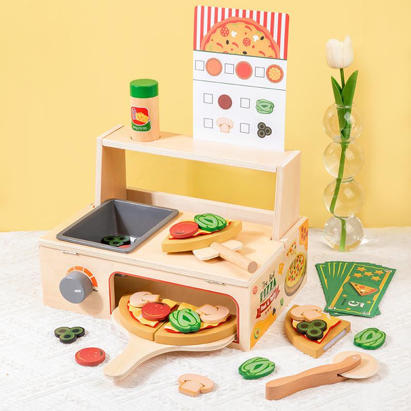 Wooden Simulation Pizza Barbecue Oven Children Toy Set For Imaginative Cooking