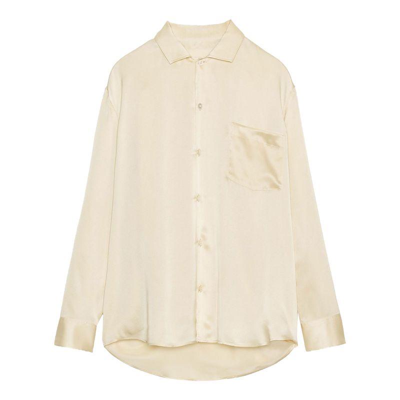 Zaprha 2025 Summer New Women Clothes French Style Fashion Satin Long Sleeve Pocket Decoration Lapel Shirts 7823147