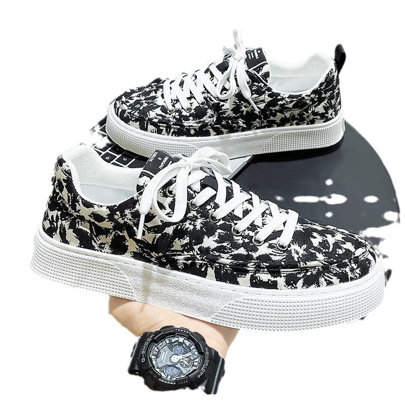 Fashion 2025 new spring comfortable thick baseplate shoes men's Korean version trend increase casual men's shoes printed canvas shoes