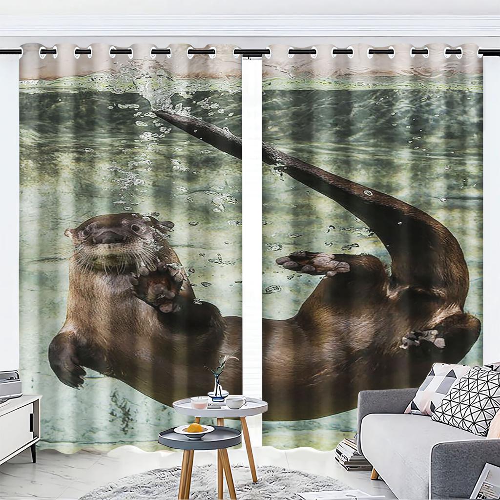 Otter, Animal Anime Printed Curtains For Living Room Home Decor  Blackout Curtains Bedroom Drapes Cartoon Christmas