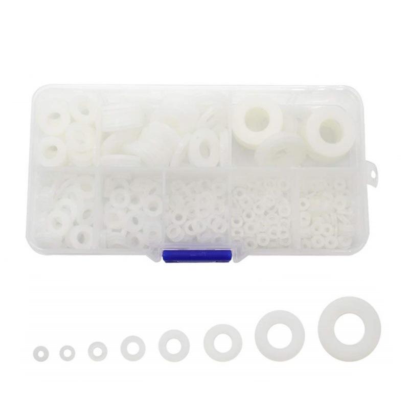 500Pc Boxed Plastic Nylon Flat Washer Plain Spacer Insulation Gasket Ring Assortment Kit Set M2 M2.5 M3 M4 M5 M6 M8 M10