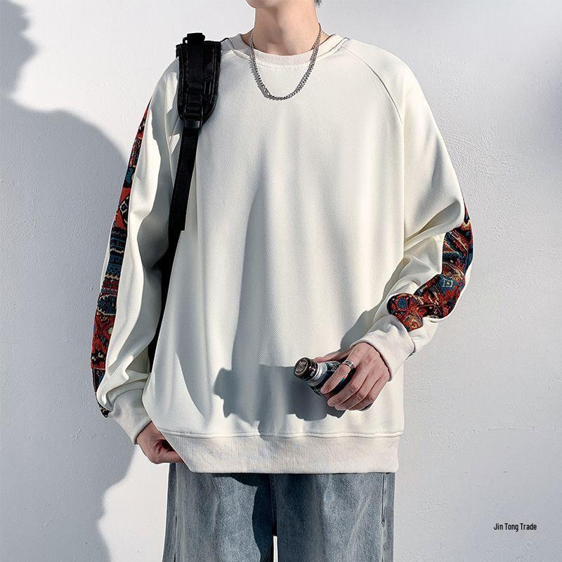Men’s Chinese Style Embroidery Long Sleeve Round Neck Hoodie - Spring/Autumn/Winter 2025 Heavyweight Loose T-shirt