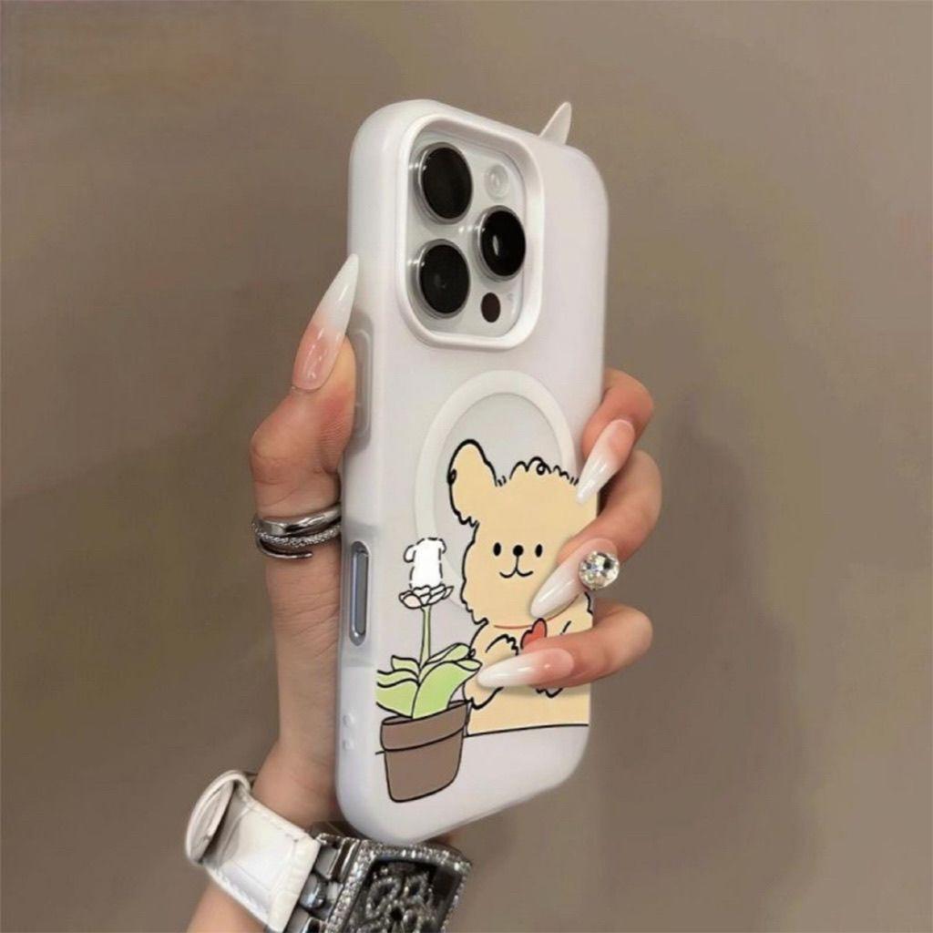 Magnetic Jelly Two-in-one Mobile Phone Case for Iphone14 Cartoon Cute Solid Color Frosted Mobile Phone Case Trendy Style