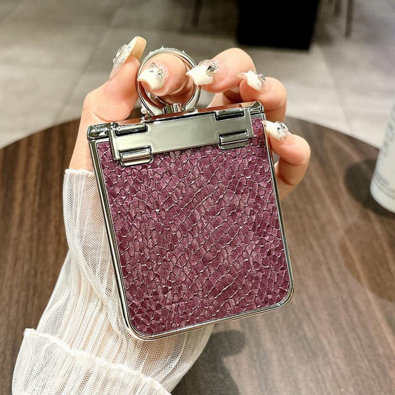 Diamond Frame 3pcs Folding Case For Samsung Galaxy Z Flip6 Flip5 Leather Shockproof Ring Holder Slim Hard PC Phone Cover