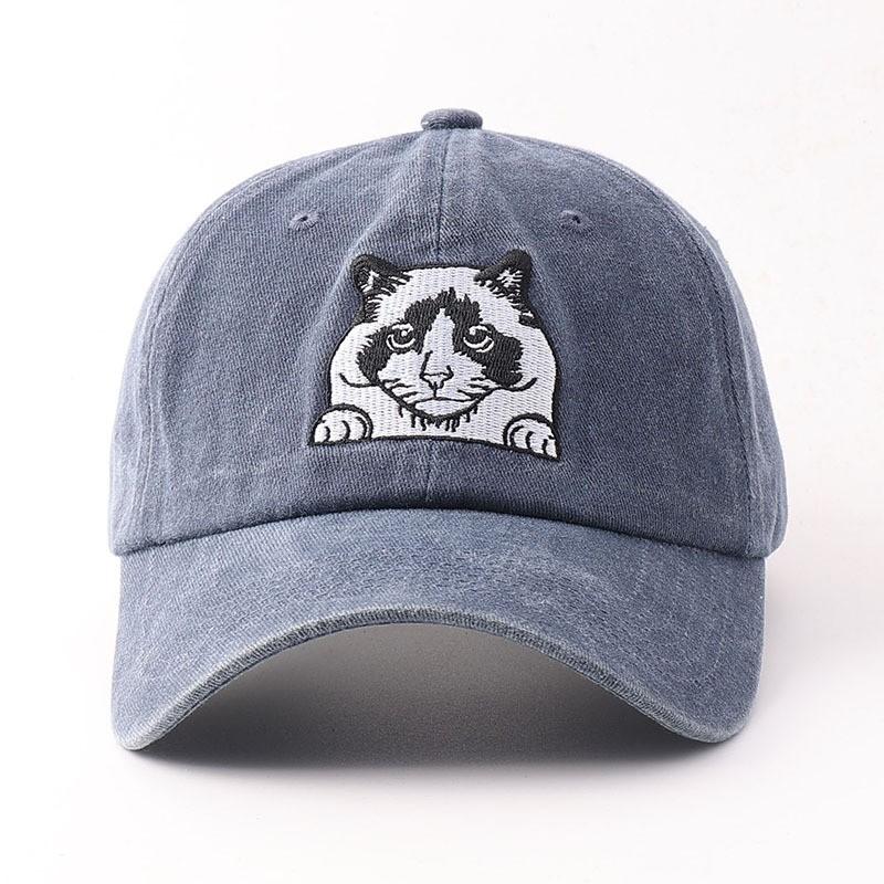 Embroidered Cat Baseball Cap Cotton Soft Vintage Sun Hat Women Men