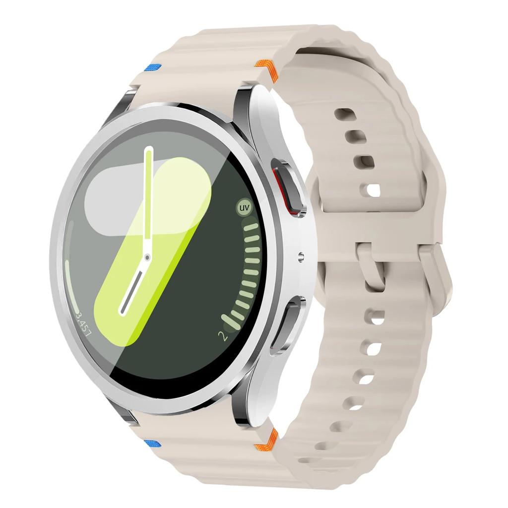 Boîtier+Bracelet pour Samsung Galaxy Watch7 40mm 44mm Bracelet en Silicone Bracelet Film de Protection d'Écran en Verre Trempé Coque Bumper en TPU