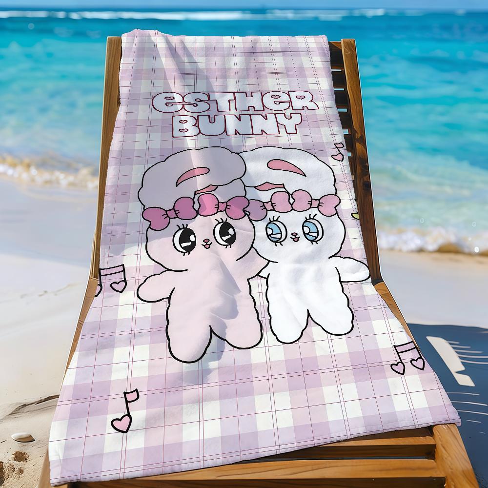 Cartoon Pink E-Esther-S Bunny Cute Rabbit Towel Sports Quick Dry Travel Camping Gear Sandproof Soft Light Large Beach Towel