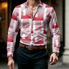Men's Shirt with Geometric Stripes, Trendy Color Blocking, Slim Fit, Long Sleeved Shirt, Spring and Autumn Casual Versatile Top