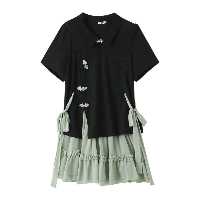 

Новый женский комплект в китайском стиле большого размера на пуговицах: топ и юбка для лета 6XL