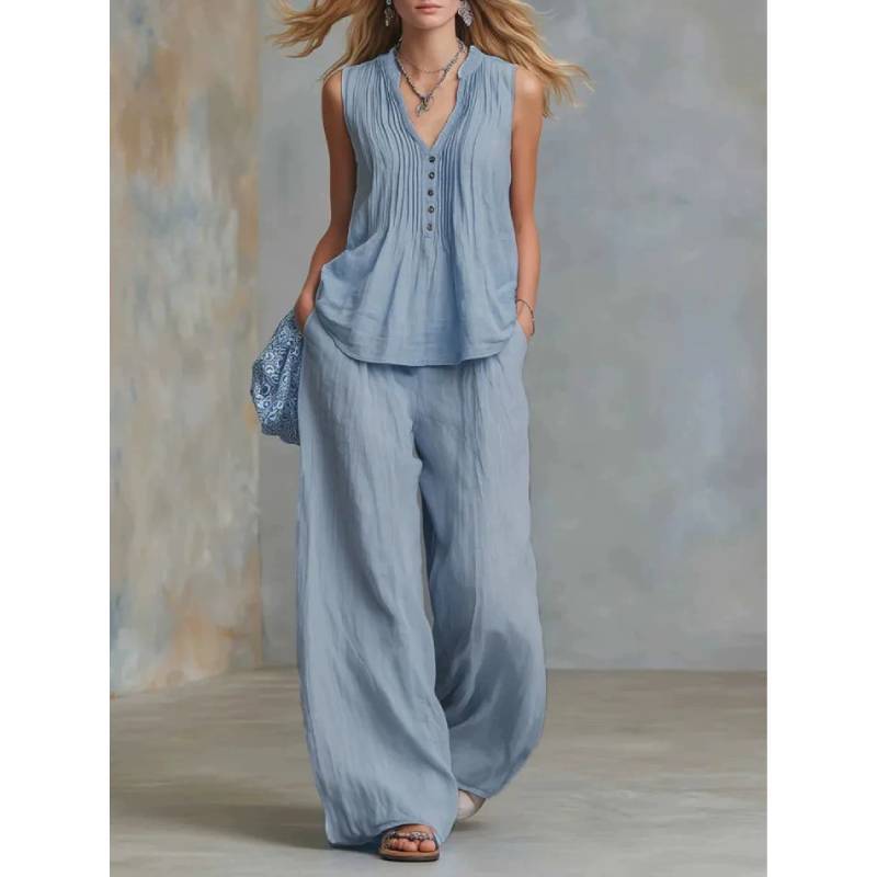 Street Style Womens Sleeveless Pantsuit With Cotton Linen Material For Casual Summer Wear