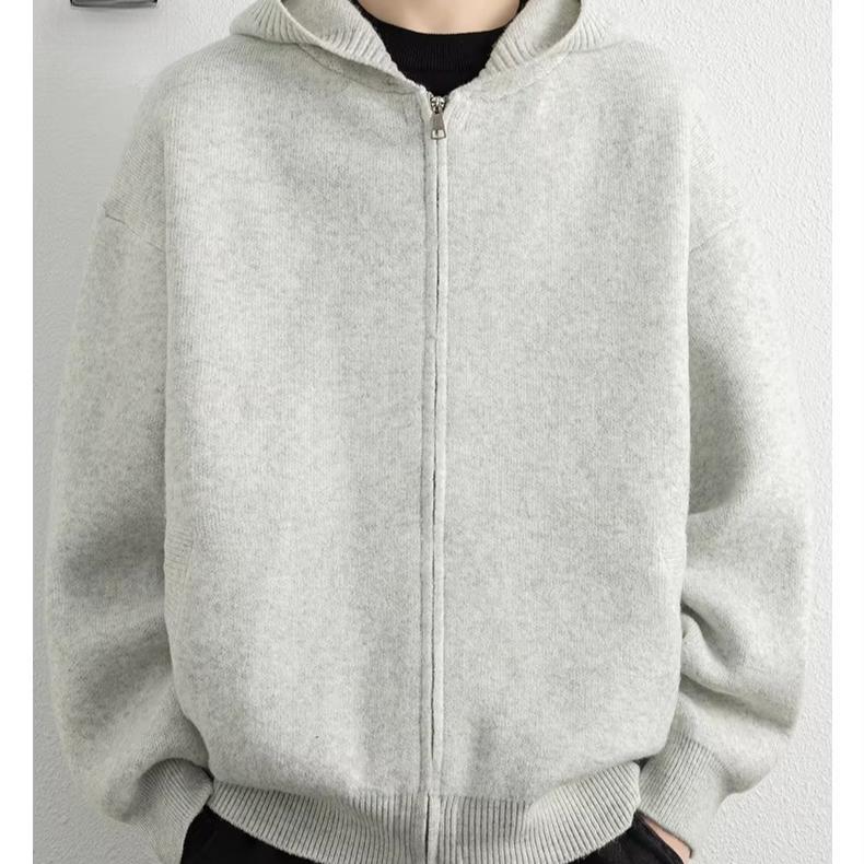 Legible Autumn Winter Casual Sweaters Men Solid Color Hooded Sweatercoats Male Loose Zip-up Knitted Cardigan Man