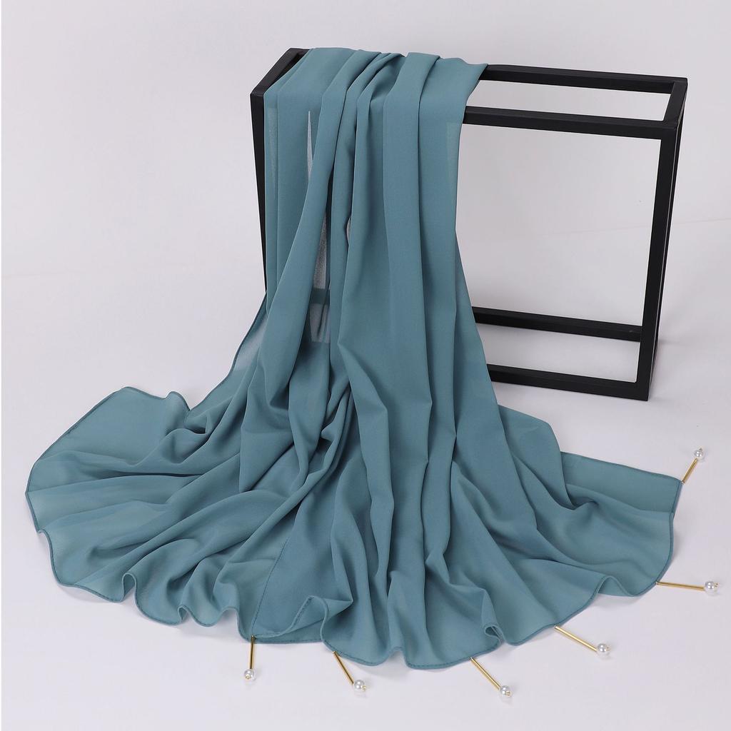 New Handmade Pearl Chiffon Scarf With Copper Tube For Women