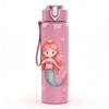 1 Stück Rosa Meerjungfrauenprinzessin Cartoon 750ml Farbe Kunststoff Sportwasserflasche Auslaufsicher Klappdeckel mit Strohhalm Geeignet für Sport Büro Heimgebrauch