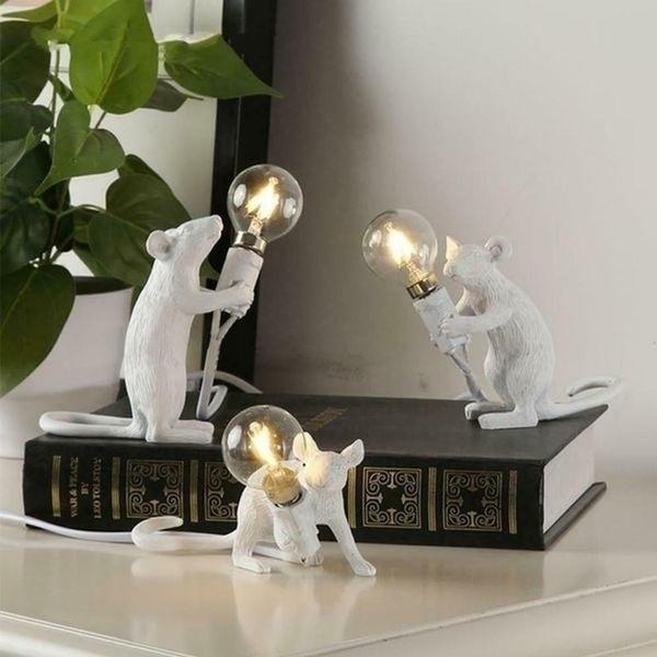 3 Colors Rat Table Lamp Desk Light Decor Lamp Bedside Resin Lamp White Light Decor for Bedroom