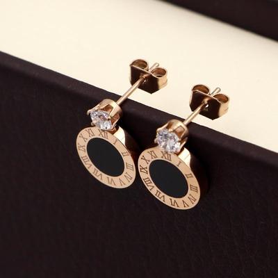 Stylishable Woman Jewelry Six-Claw Crystal Black Roman Numeral Stud Earrings Titanium Steel Ear Studs for Women Gift