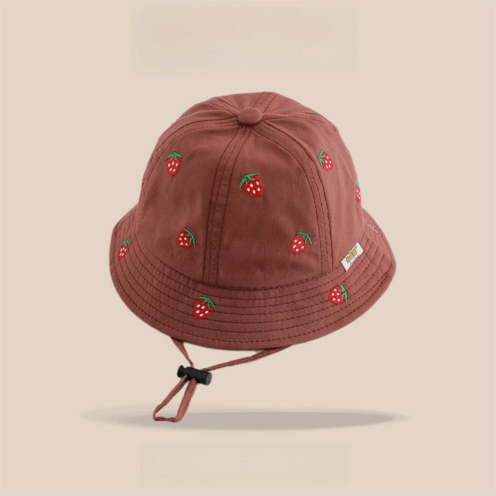 

Sun Protection Kids Fisherman Hat Strawberry Embroidered Bucket Hat Cute Sun Hat Children темно-червоний колір