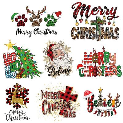Christmas Stickers On Clothes, Ironing, Pasting, DIY Heat Transfer, Heat Pressing, Ironing, Pasting, Merry Christmas Art Handicrafts