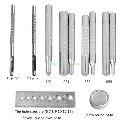24TE 11 Pcs/Set Punch Leather Tool Pressing Studs Practical Hollow Leather Craft Punch Hole Tool Kit with Base for Hole Punch