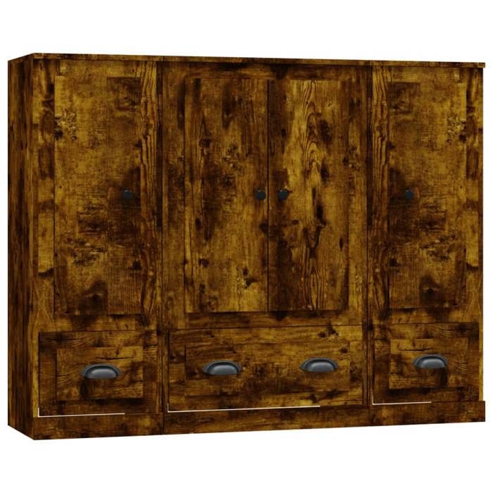 Buffet - 3 pcs - Chêne fumé - Bois d'ingénierie durable - Grand espace de rangement