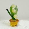 Mini Glass Lily of The Valley Flower with Pot Hand Blown Faux Crystal Flower Figurine for Mother's Day Birthday Table Centerpiece