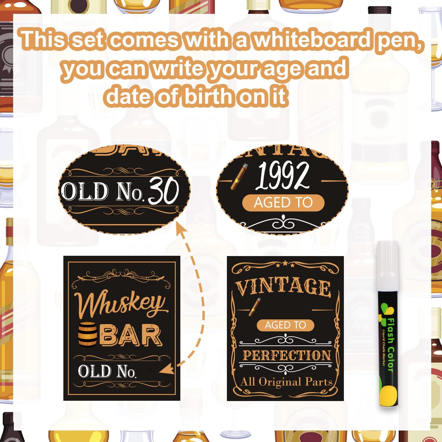 Whiskey Bar Decoration Kit, DIY Whiskey Bar Sign Aged to Perfection Party Sign Cake Toppers for Men 30th 40th 50th Birthday Decorations Aged to