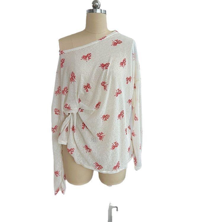 Red Stripes Show White Sexy Bikini Long-sleeved Butterfly Blouse Anti-sun Vacation Split Swimsuit Showing Thin and Covering Meat