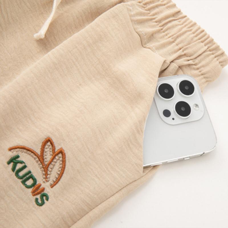 2025 New High-waisted Drawstring Women's Pants, Embroidered Ice Silk Casual Pants, Loose Straight-leg Pants