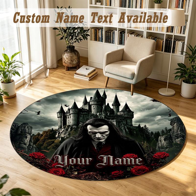 Dracula Personalized Round Rug Support Custom Name, Soft Home Decor Mat
