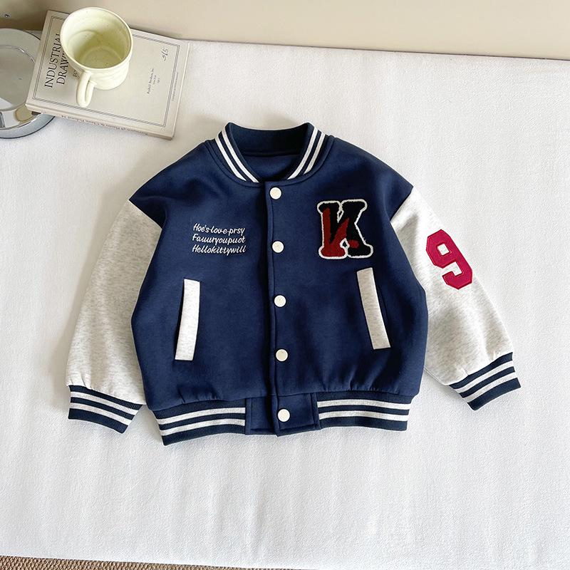 Xianao 2025 Kids' Korean Style Color-Block Letter Baseball Jacket