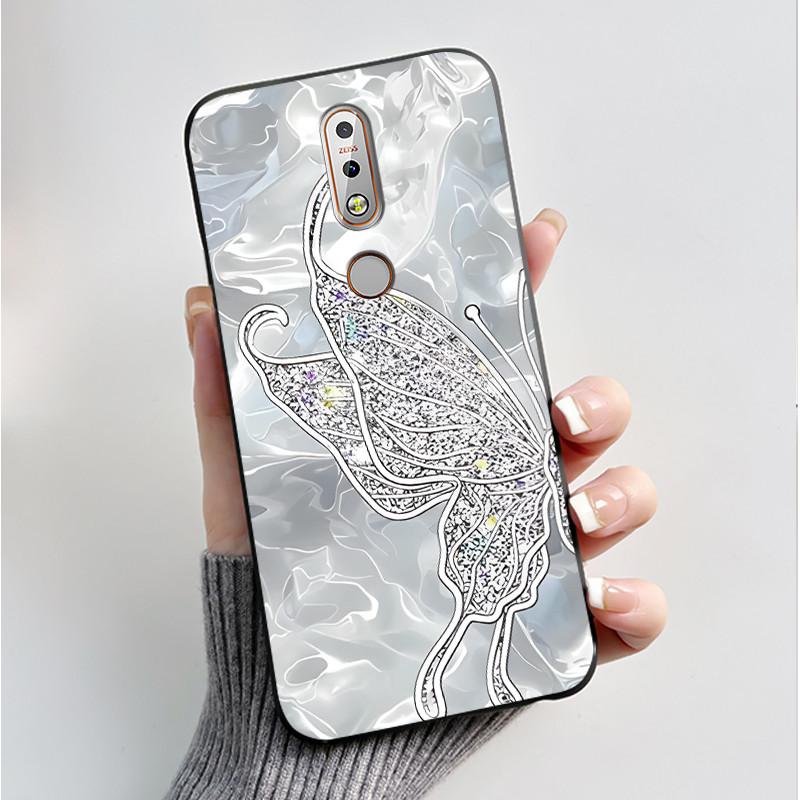 Printing Pattern Case For Nokia 7.1/Nokia 7 Plus Fundas Nokia7 Cover Soft Silicone Black Shell Cute Flower Cartoon Casing Coque