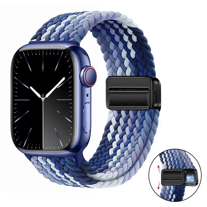 Magnetic Braided Loop Strap For Apple Watch Band 45mm 41mm 44mm 42mm 46mm Ultra 3 49mm Nylon Bracelet iWatch 11 10 9 8 7 6 5 SE