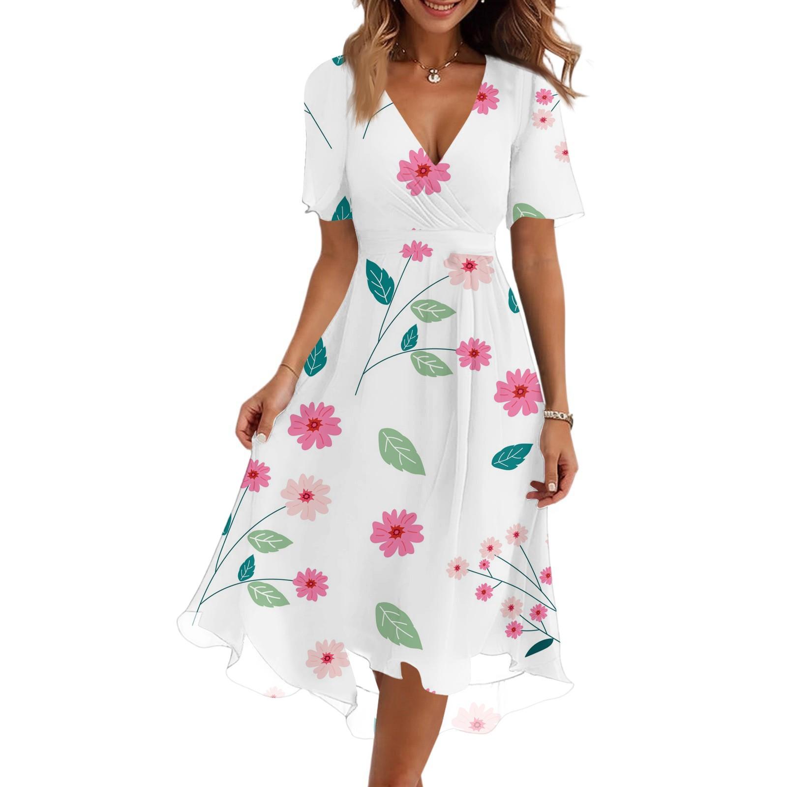 

Женское модное повседневное платье с V-образным вырезом, короткими рукавами и цветочным принтом S