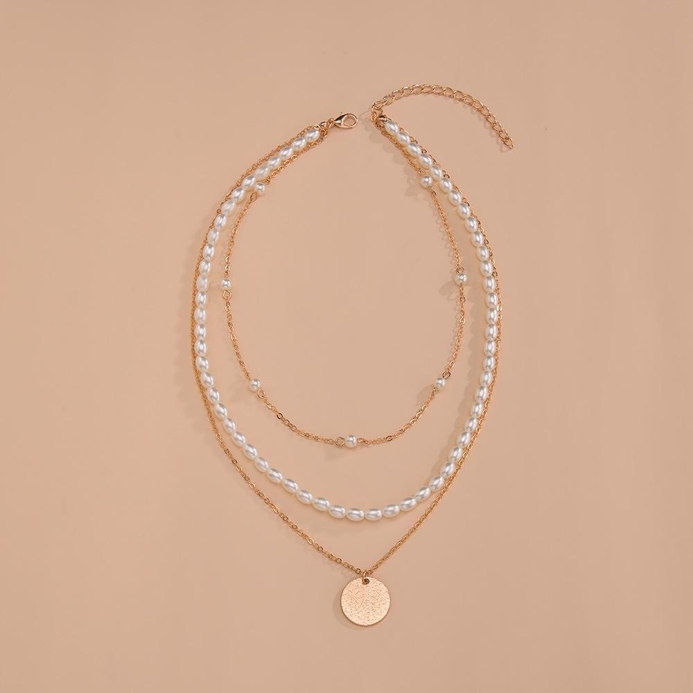 Geometric Disc Pearl Beaded Multi-layered Women's Necklace Accessories