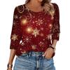 Women's Fashion Casual 3/4 Christmas Print Color Shirt Women's Round Neck Tops