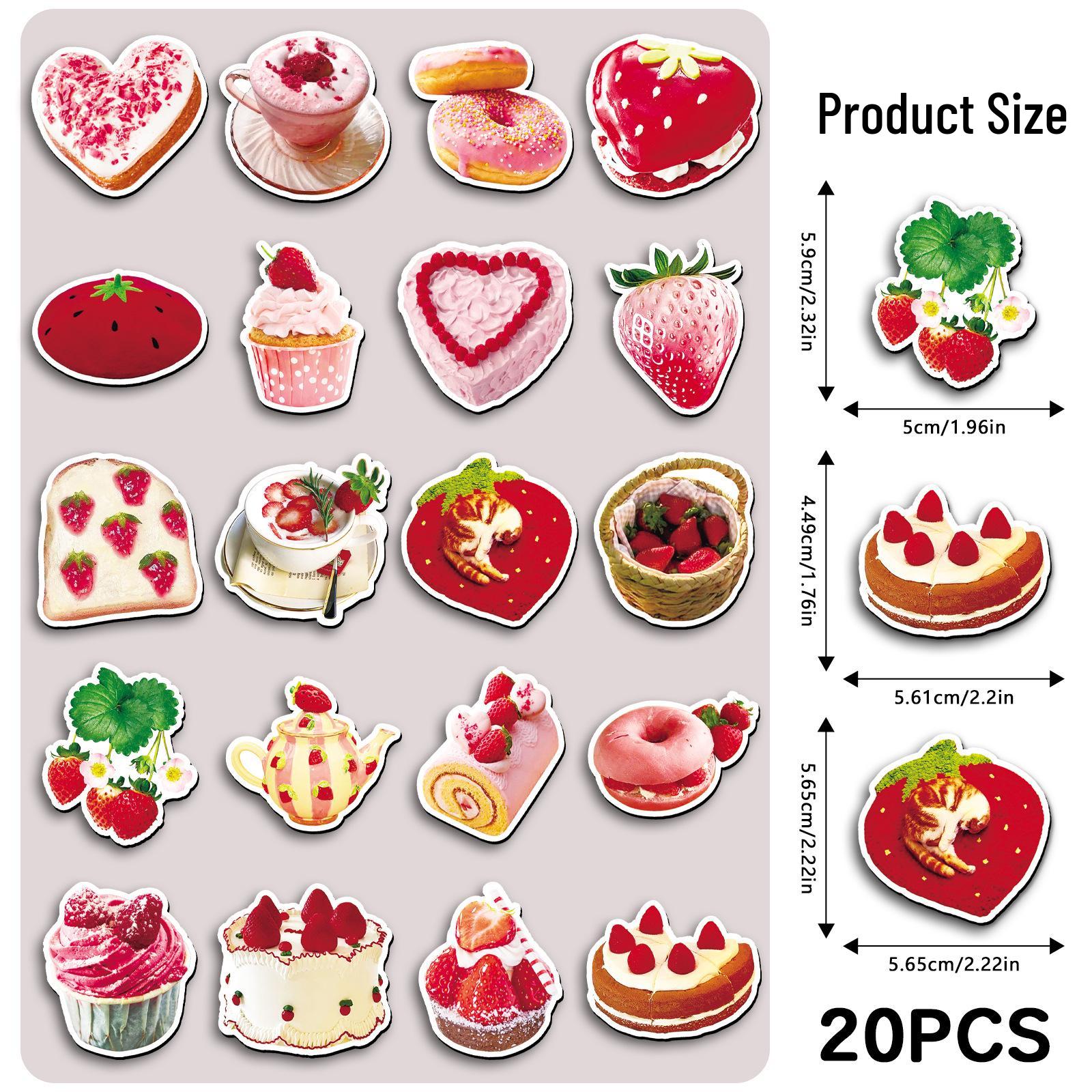 

Set of 20 Strawberry Heart Girly Dessert-Themed Magnetic Refrigerator Stickers 5.5-8.5 cm