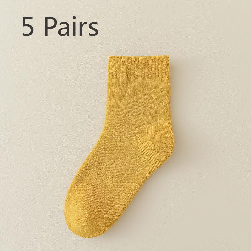 5 Paar warme und vielseitige Mid-Calf-Socken aus Fleece und mit verdickter Schlaufe für Damen im Herbst und Winter