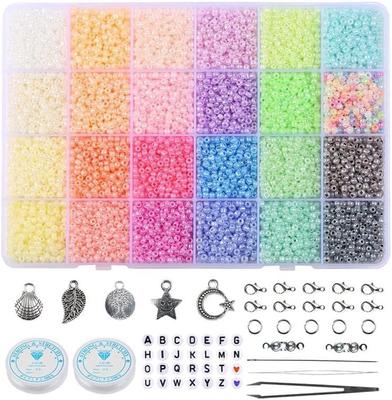 BetterJonny 2mm Glass Seed Beads, 24 Colors, Small Craft Round Seed Beads, Accessory Kit DIY Supplies for Crafts and Jewelry Making (Light Colors)