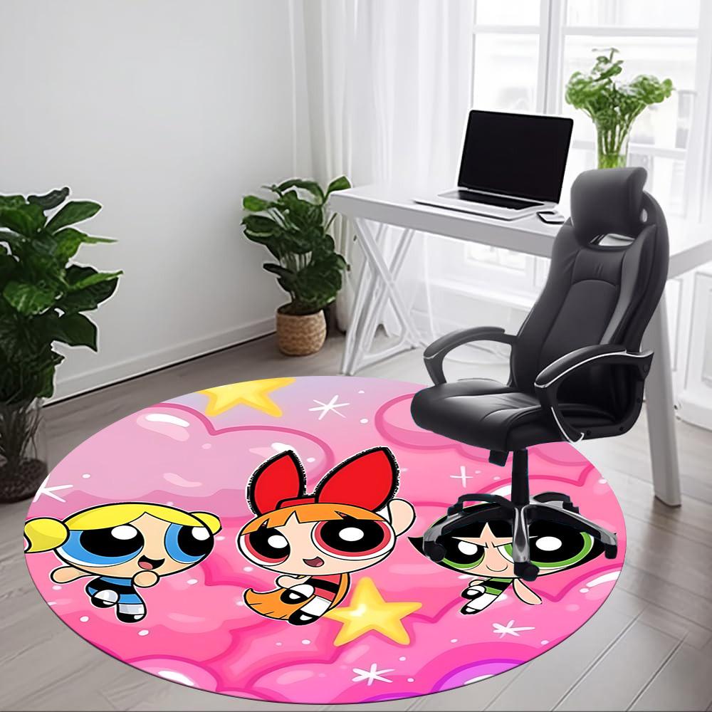 1pc Powerpuff Girls Chair Carpet for Office Non Slip, Machine Washable Rug for Office, Room Holiday Decor for Christmas, Birthday Polyester