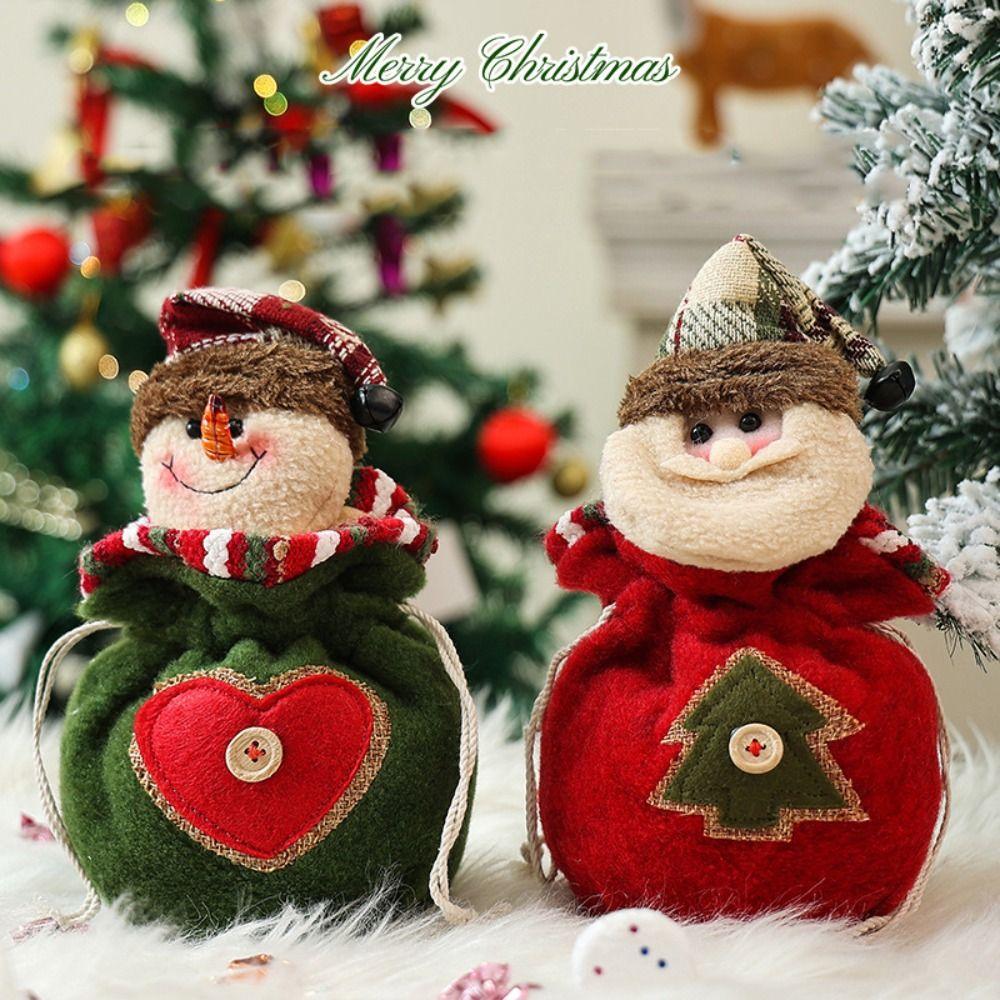 Cloth Christmas Candy Bag Plush Christmas Gift Drawstring Bags  Outdoor Christmas