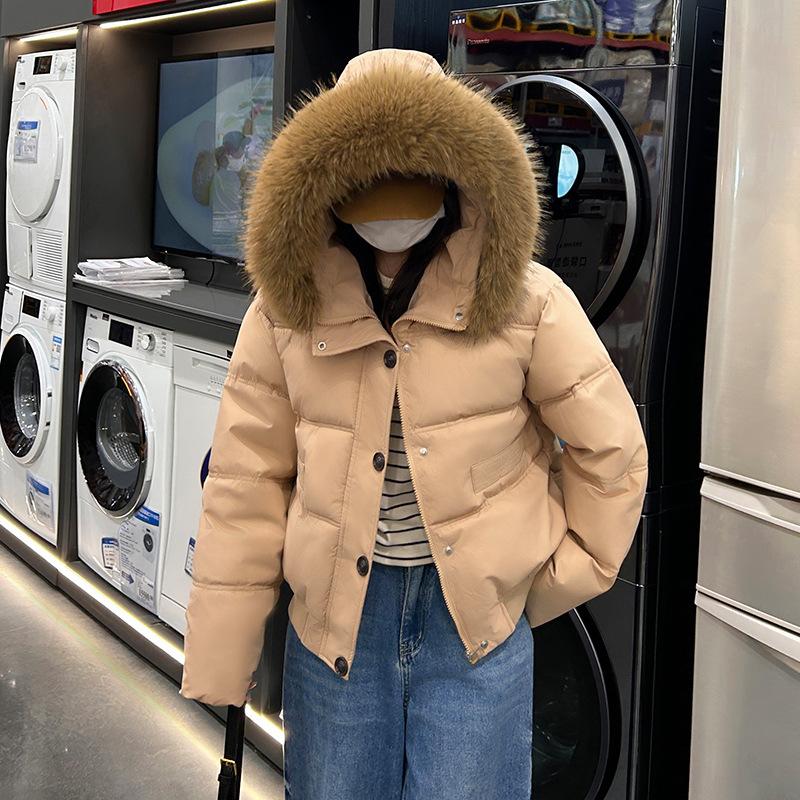Large fur collar short down cotton jacket women's winter 2025 new loose thickened winter