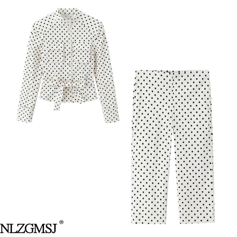 Frühling 2026 Europäisches Polka-Dot Hemdjacke & Mittellange Hosen Set