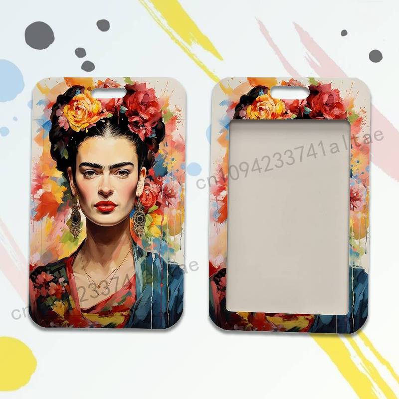 F-Frida K-Kahlos Artist Card Holder Durable With Carabiner Name Tag Vertical ID Badge Holders Credentials Protection