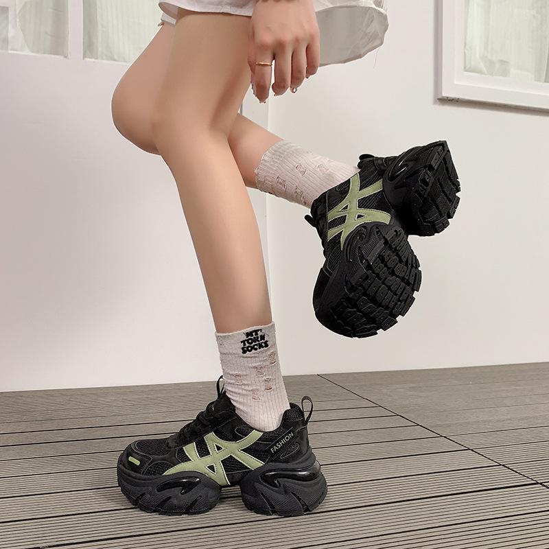European Station Thick-soled Heightening Dad Shoes Women's 2025 Autumn New Comfortable Mesh Breathable Versatile Casual Sports Shoes