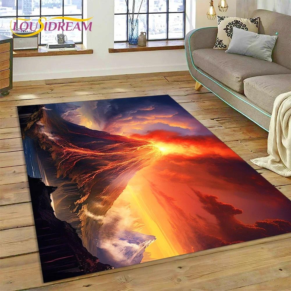 3D Volcano Lava Magma Carpet Rug for Bedroom Living Room Home Sofa Decoration,Children Game Large Decor Floor Mat Non-slip Gift