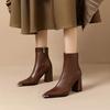 2025 new autumn and winter pointed high-heeled short boots show small thick heels ankle boots women's thin boots Martin boots temperament single boots