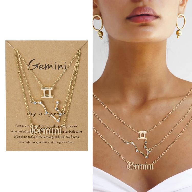 3 In 1 12 Zodiac Signs Necklace Set Retro Alphabet Symbols With Diamonds Jewelry Set
