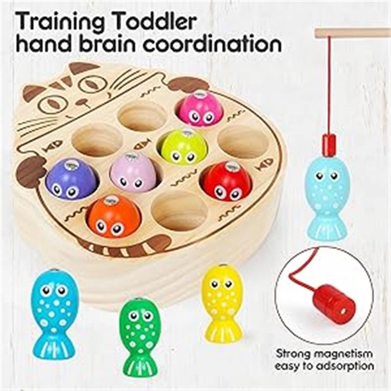 Wooden Magnetic Fishing Game Toy, Montessori Fine Motor Skill Learning Toy for Kids 3+, Color Matching Educational Gift for Boys Girls